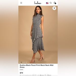 Lulus Evalina Black Floral Print Mock Neck Midi Dress